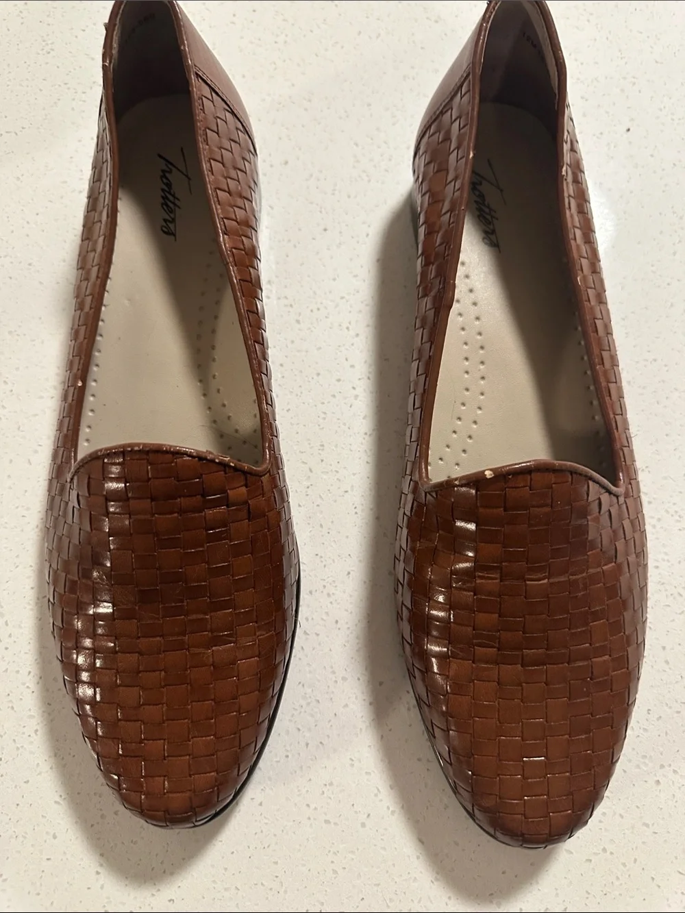 Trotters Cognac Woven Leather Slip-On Loafers